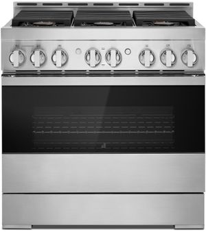 front view of the JennAir® NOIR™ 36" Stainless Steel Pro Style Natural Gas Range