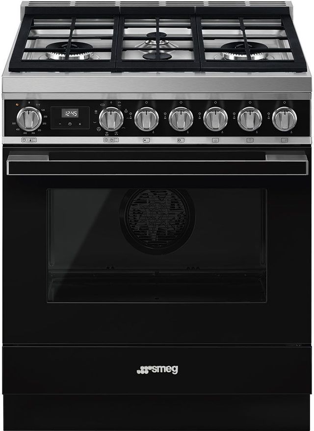 Smeg Portofino Aesthetic 30" Black Pro Style Dual Fuel Range-0