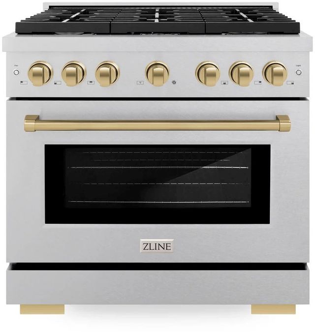 ZLINE Autograph Edition Paramount 36" Satin Stainless Steel Pro Style Dual Fuel Range with Champagne Bronze Accents-0