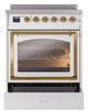Ilve® Nostalgie II Noblesse 30'' White Pro Style Induction Range with Brass Trim-3