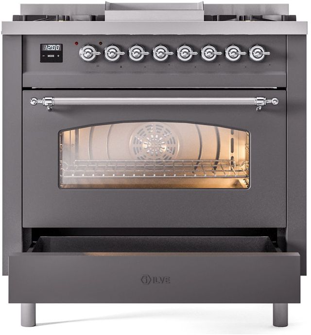 Ilve® Nostalgie II Series 36" Graphite Matte Pro Style Dual Fuel Range-3