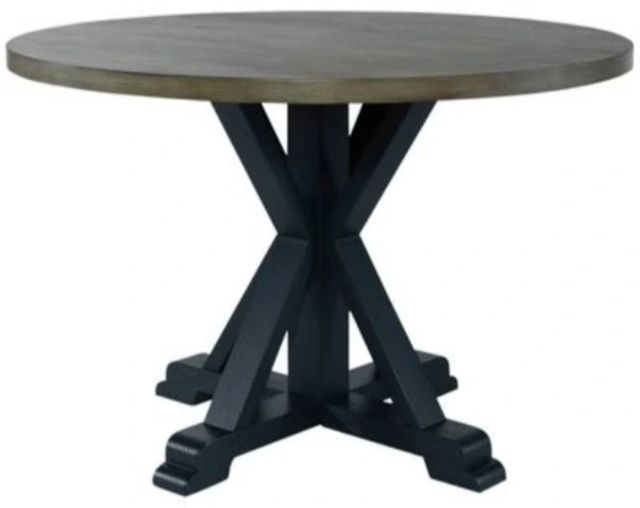 Liberty Furniture Lakeshore Gray Wash Single Pedestal Table with Navy Base-0