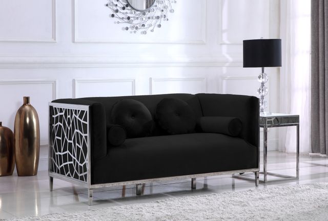 Meridian Furniture Opal Black Velvet Loveseat-1
