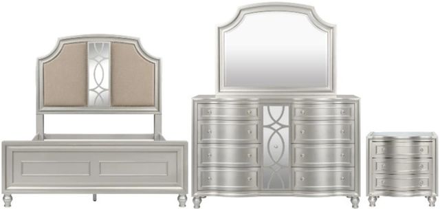New Classic® Home Furnishings Reflections 4-Piece Matte Silver Queen Panel Bedroom Set-0