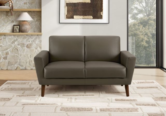 Monarch Specialties Inc. Brown 58" Faux Leather Loveseat with Walnut Legs-1
