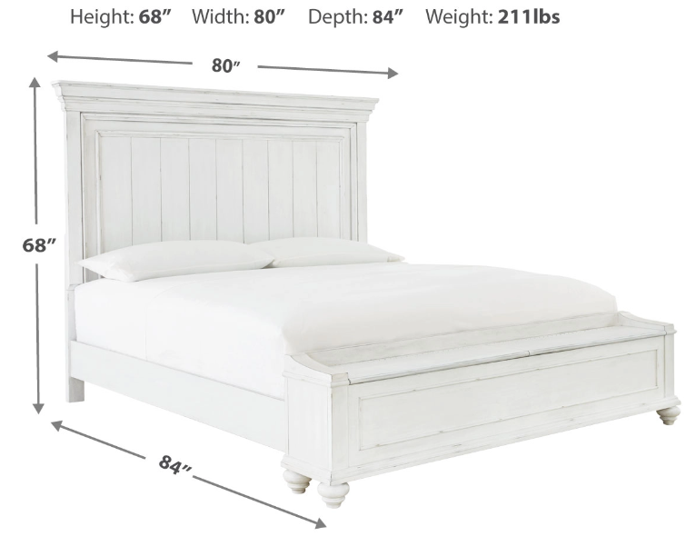 フライゴン Benchcraft® Kanwyn Whitewash King Storage Panel Bed