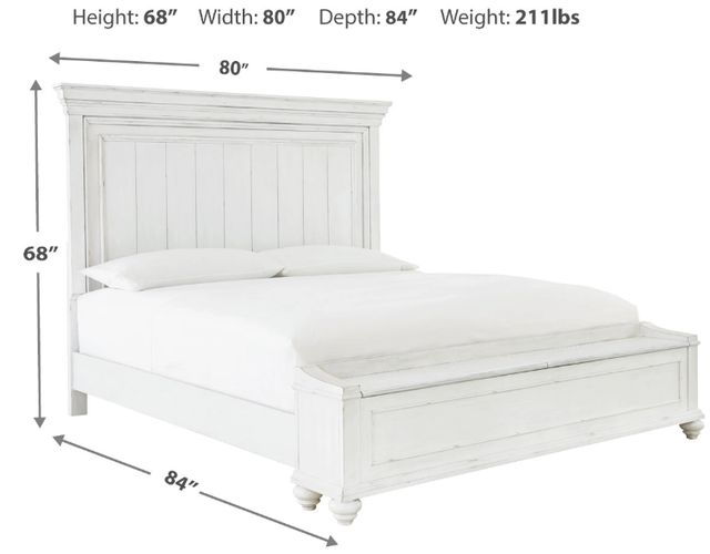 Benchcraft® Kanwyn Whitewash King Panel Bed with 1-Bench Storage -2