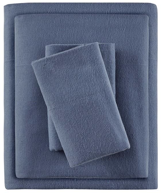 Olliix by True North by Sleep Philosophy Cozy Flannel Blue Solid King 100% Cotton Printed Sheet Set-0
