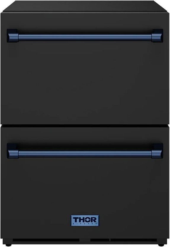 Thor Kitchen Gordon Ramsay Collection 3.4 Cu. Ft. Anti-Fingerprint Black Under the Counter Freezer Drawer with Blue Handle-0