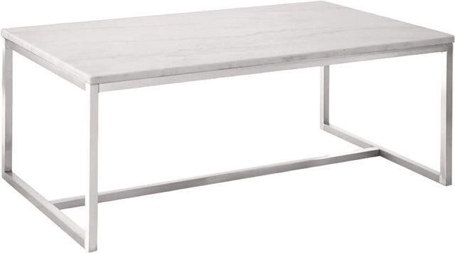 Magnussen Home® Esme White Marble Top Rectangular Cocktail Table with Brushed Nickel Frame-0