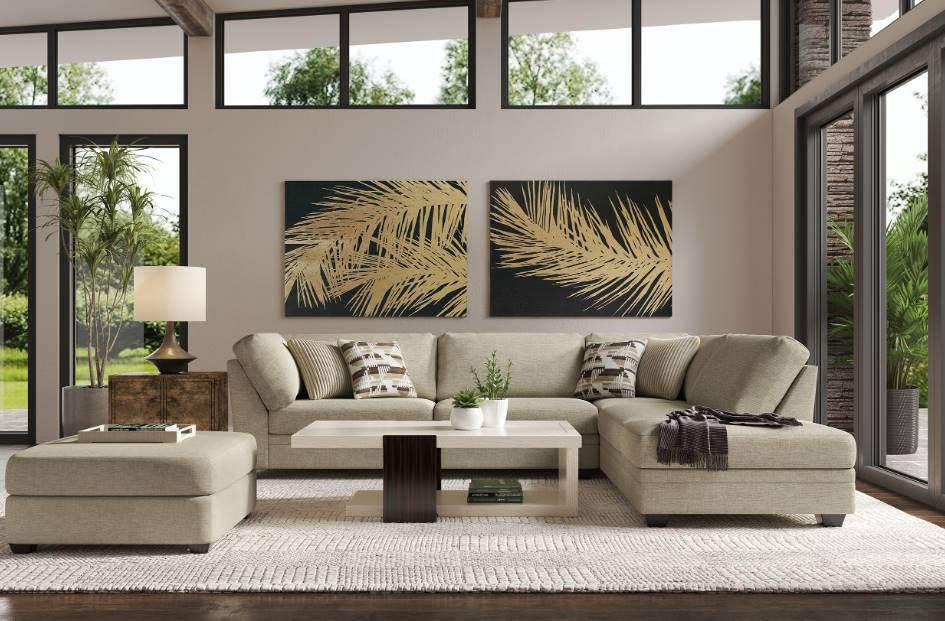 Hughes Furniture 14500 2 Piece Vista Sand Right Arm Facing Sectional and Chaise Naylor s Furniture Wilmington OH