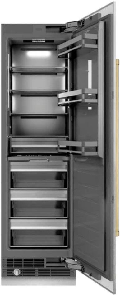 ZLINE Autograph Edition 24" 12.5 Cu. Ft. Satin Stainless Steel Column Refrigerator with Graphite Gray Interior and Champagne Bronze Accents-1