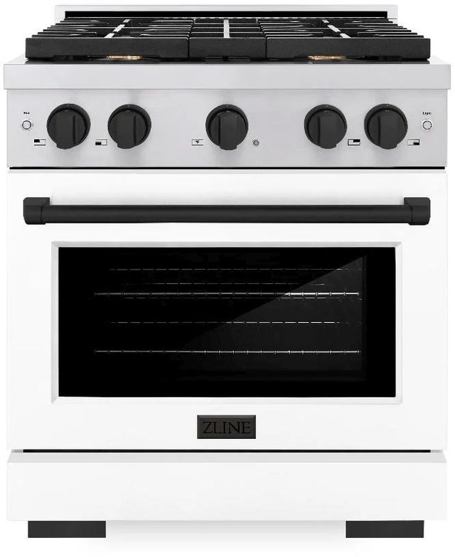 ZLINE Autograph Edition Paramount 30" Stainless Steel Pro Style Dual Fuel Range White Matte Door with Matte Black Accents-0