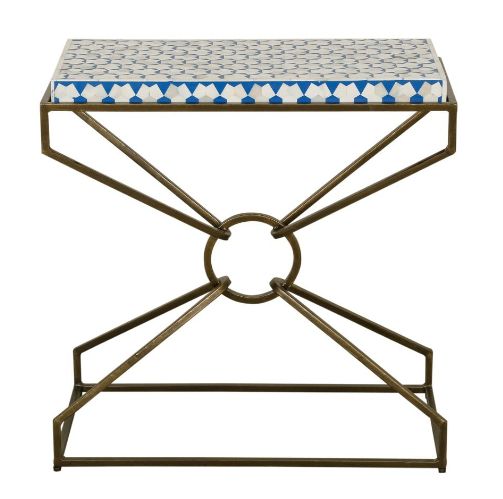 Home Trends & Design Taara Blue/White Side Table with Brass Base-1