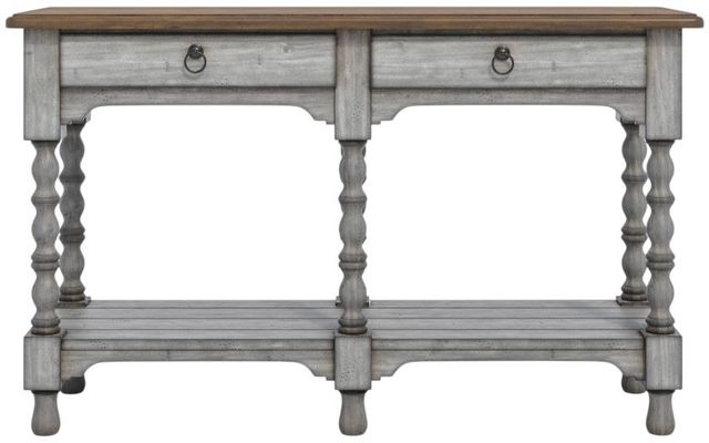 Flexsteel® Plymouth Medium Brown Sofa Table with Distressed Graywash Base-1