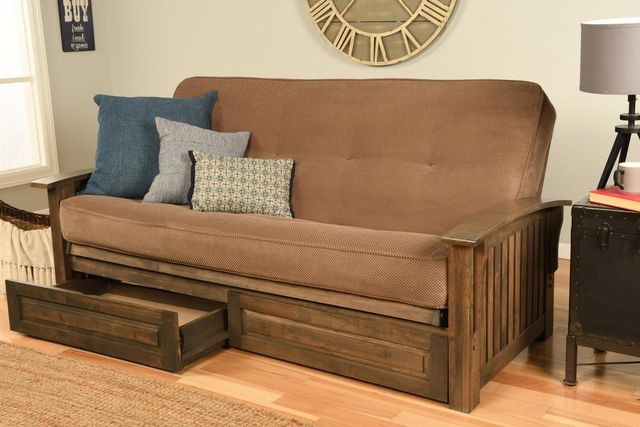 Kodiak Furniture Washington Marmont Mocha/Rustic Walnut Full Storage Futon with Mattress-1