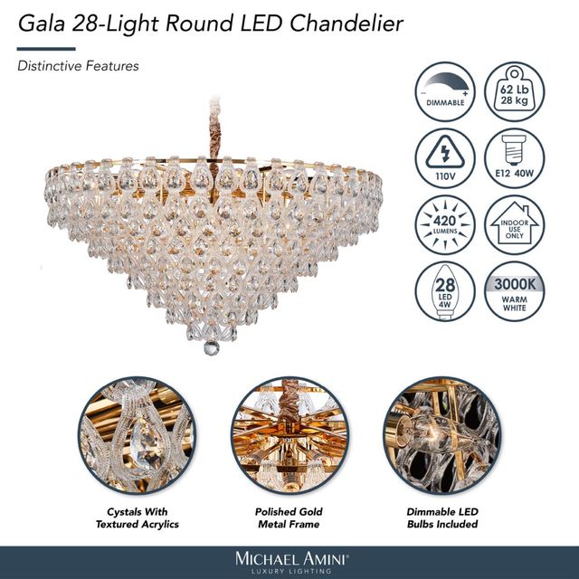 Michael Amini® Gala Gold 28-Light Round LED Chandelier-3