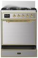 Ilve® Majestic III 30" Stainless Steel Pro Style Dual Fuel Natural Gas Range with Solid Door and Brass Trim-2