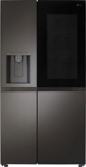 Front view of the LG 36 in. 27.1 Cu. Ft. PrintProof™ Black Stainless Steel Side-by-Side Refrigerator with Craft Ice™