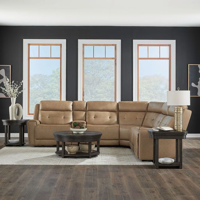 Liberty Furniture Carrington 6-Piece York Sand Leather L-Shape Power Reclining Sectional Sofa-1