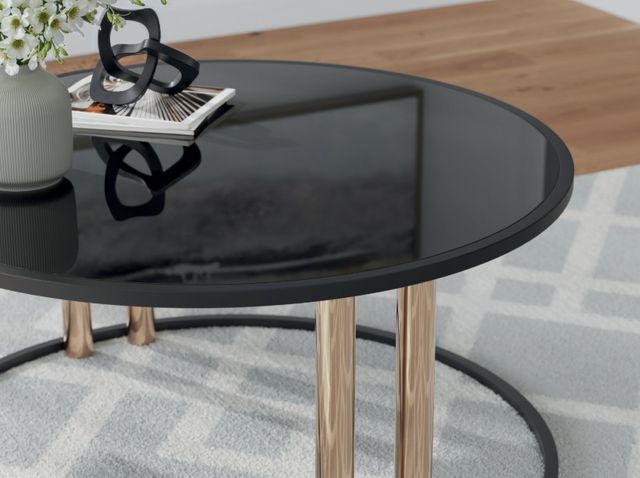 Signature Design by Ashley® Hannerly 3-Piece Black Glass Top Occasional Table Set with Black/Gold Base-2