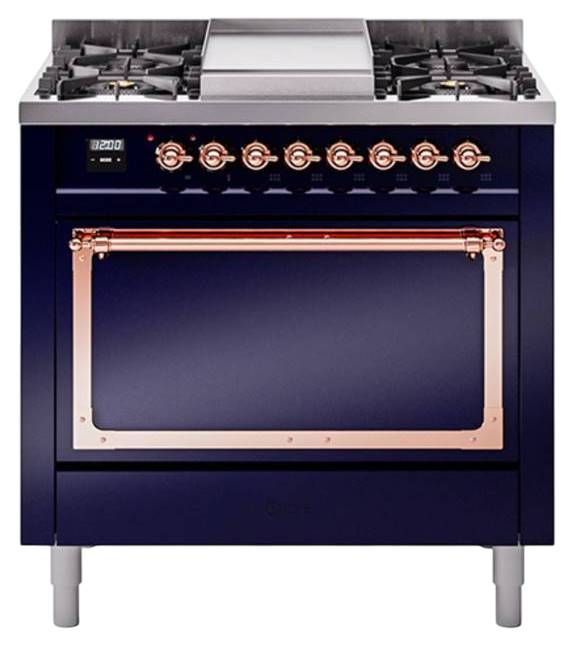 Ilve® Nostalgie II Noblesse 36'' Midnight Blue Pro Style Dual Fuel Range with Copper Trim-0
