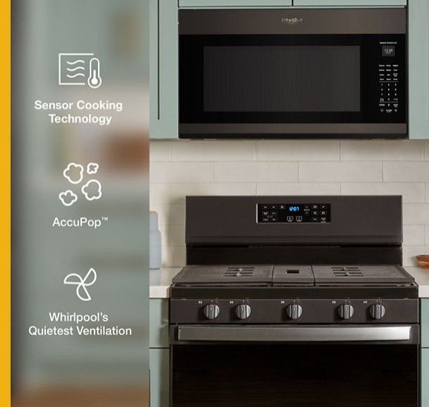 Whirlpool® 2.1 Cu. Ft. Fingerprint Resistant Black Stainless Steel Over the Range Microwave with Sensor Cooking and AccuPop™-5