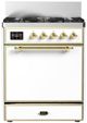 Ilve® Majestic III 30" White Pro Style Dual Fuel Natural Gas Range with Solid Door and Brass Trim-0