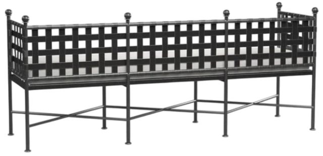 Sunset West Provence Century Pewter Antique Wrought Iron Outdoor Bench with Canvas Flax Cushion-3