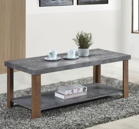 Mazin Furniture Oakbank Grey Stone Coffee Table with Rustic Oak Base-2