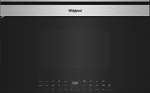 Credit: Whirlpool Front view of the Whirlpool® 1.1 Cu. Ft. Fingerprint Resistant Stainless Steel Built-In Microwave