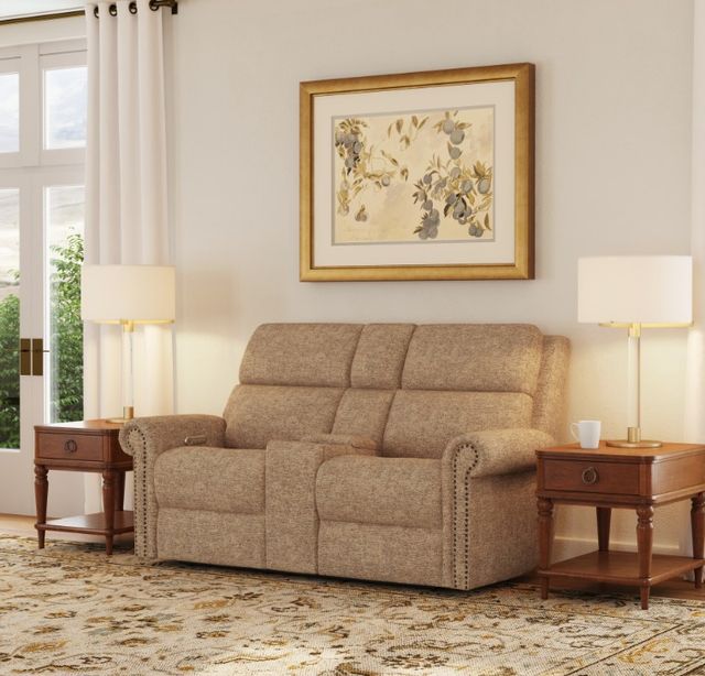 Flexsteel® Customizable Bernard Fabric Power Reclining Loveseat with Console, Headrest and Lumbar-1