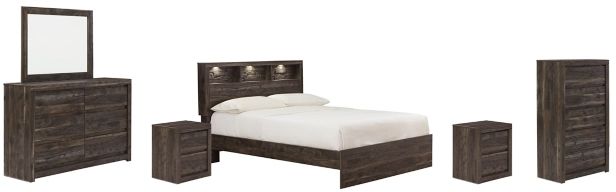 Benchcraft® Vay Bay 6-Piece Charcoal Queen Bookcase Panel Bed Set-0