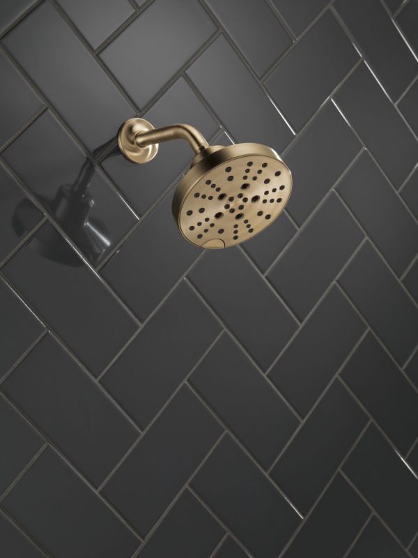 Delta Universal Showering Lumicoat® Champagne Bronze H2Okinetic® 5-Setting Contemporary Raincan Shower Head-2