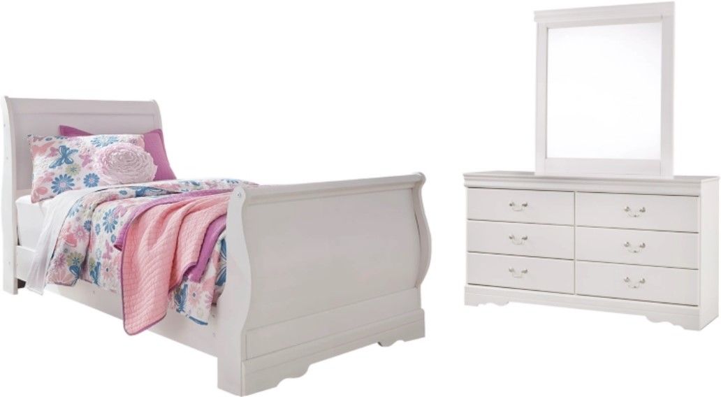 Signature Design by Ashley® Anarasia 3-Piece White Twin Sleigh Bed Set