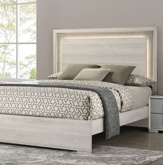 Furniture of America® Lincolt 4-Piece Stone Gray/White Wash Queen Bedroom Set-1