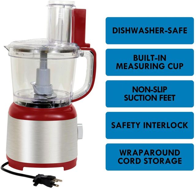 Kenmore® 11 Cup 500W Red Food Processor and Vegetable Chopper-3