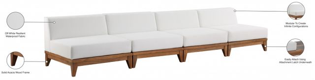 Meridian Furniture Rio 4-Piece Acacia Wood/Off-White Fabric/Wood Outdoor Patio Modular Sectional Armless Sofa-2