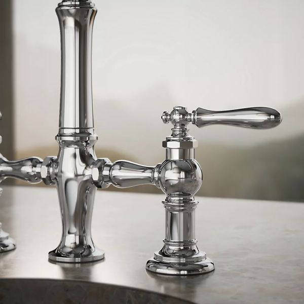 KOHLER® Artifacts® Polished Chrome 3-Hole Bridge Bar Sink Faucet with Side Sprayer-3