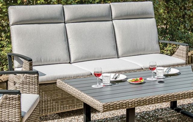 Furniture of America® Antigua Brown/Gray Fabric/Faux Wicker Outdoor Sofa-0
