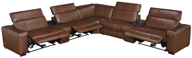 Homelegance® Sutton 7-Piece Brown Leather Power Reclining Modular Sectional with Power Headrests and Charging Ports-4