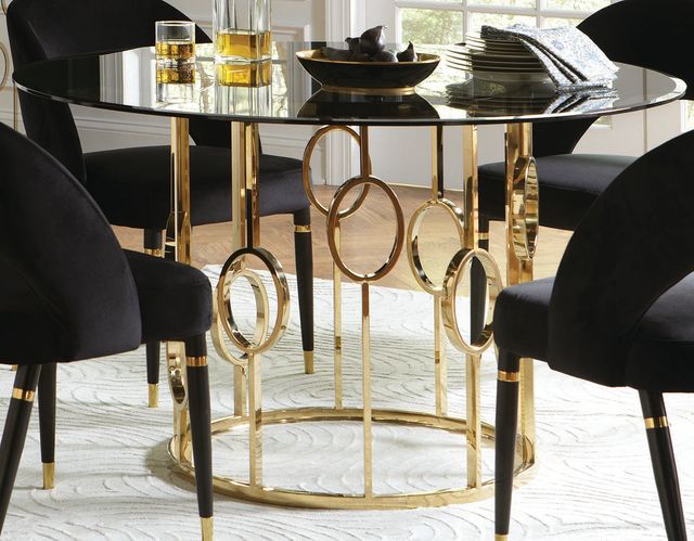 Coaster® Lindsey Smoke And Champagne Gold Round Dining Table-1