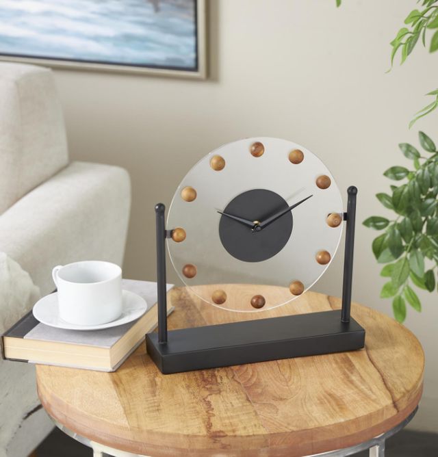 Deco Marche Black Acrylic Face Clock with Wood Ball Accents-4