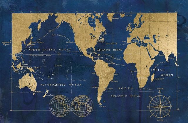 Classy Art Indigo World Map by Carol Robinson Wall Art-0