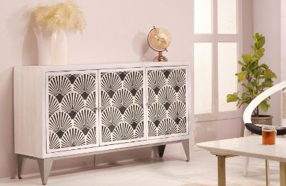 Jaipur Furniture Bone Inlay Komtesse 3-Door White Cabinet-1