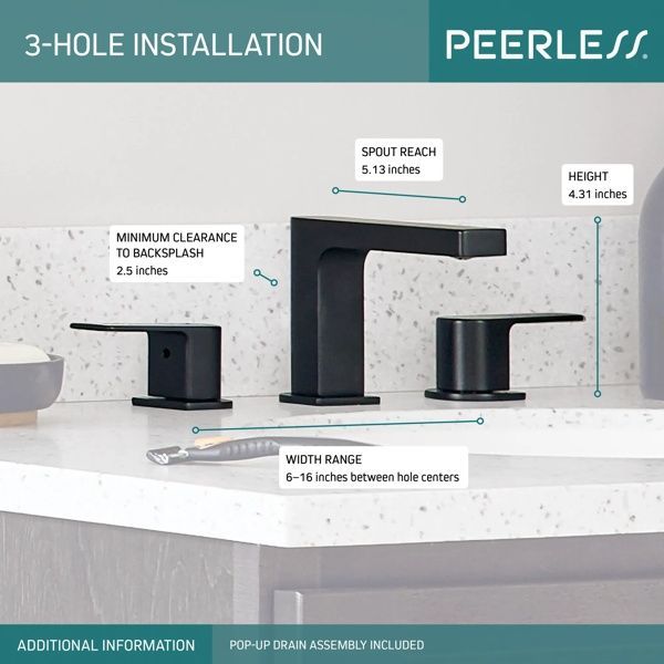 Peerless Xander® Matte Black 2-Handle Widespread Bathroom Faucet-2