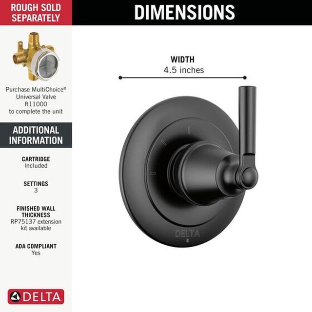 Delta Saylor® Matte Black 3-Setting 2-Port Diverter Trim -3