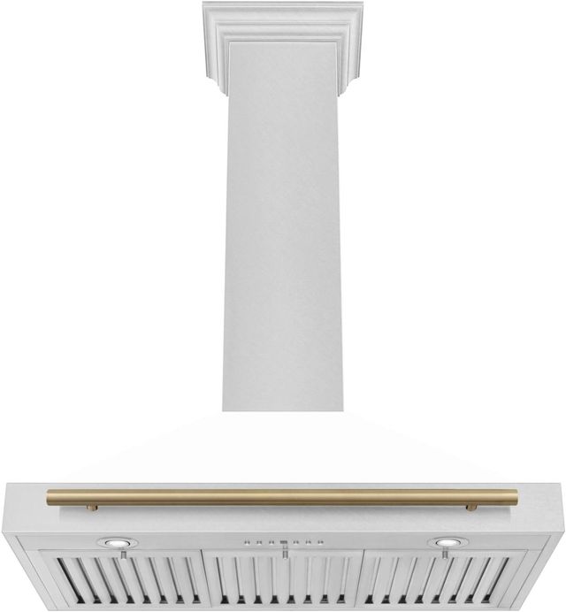 ZLINE Autograph Edition 36" White Matte Wall Mounted Range Hood with Champagne Bronze Handle-2