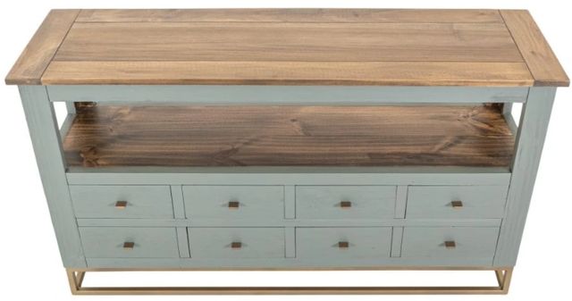 International Furniture Direct Timber Brown/Green Sofa Table with Gold Base-3