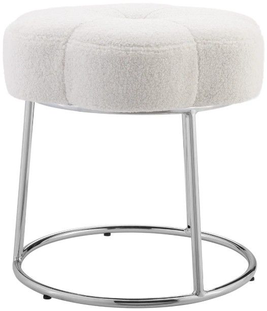 Linon Flower White Sherpa Vanity Stool-3